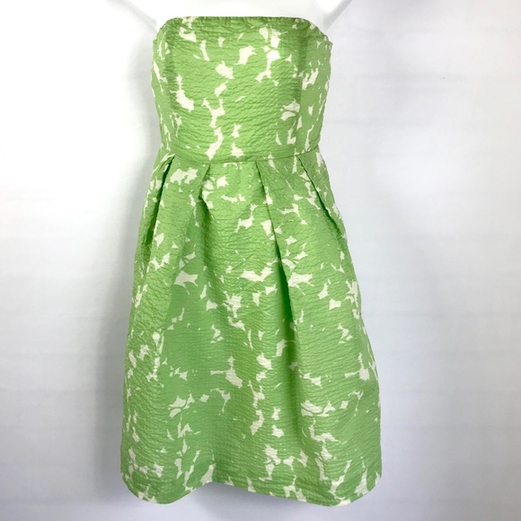 J. Crew Dresses & Skirts - J Crew Damask Green Cream Textured Strapless Dress